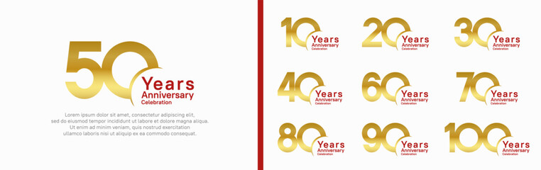 Wall Mural - anniversary logotype set. vector design gold and red color can be use for special moment