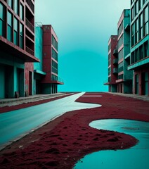 Leinwandbilder - street with puddle water in the middle it