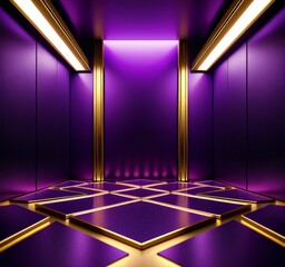 Fototapete - purple room with gold floor and wall