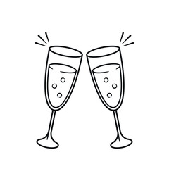 two champagne glasses clinking together in celebration. vector doodle illustration perfect for festi