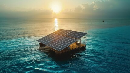 Floating Solar Panels at Sunset