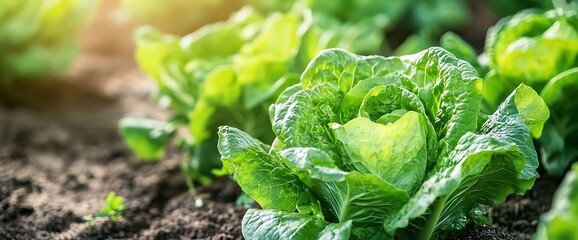 Close-up of lush green lettuce growing in a garden.