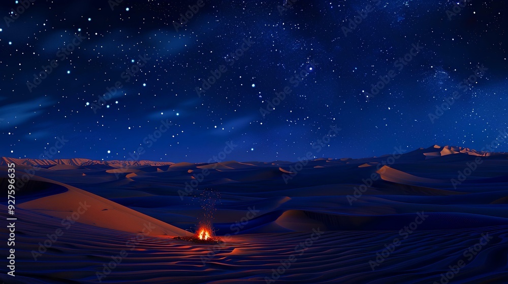ภาพถ่าย Stock A starry night sky over the Sahara Desert, with sand ...