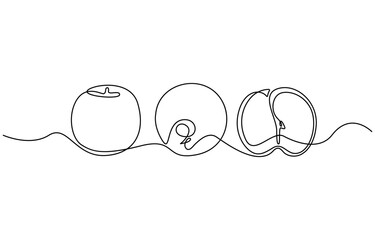 Wall Mural - A simple continuous line drawing of an apple on a uniform white background, Continuous one single line art drawing of apples icon organic food vector