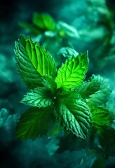 Poster - bunch green leaves on black background