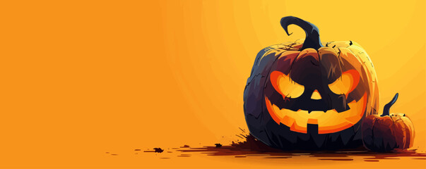 Grinning jack-o'-lantern with a spooky face. Vector flat isolated.