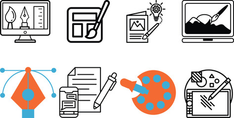 Graphic design program tools icons set collection