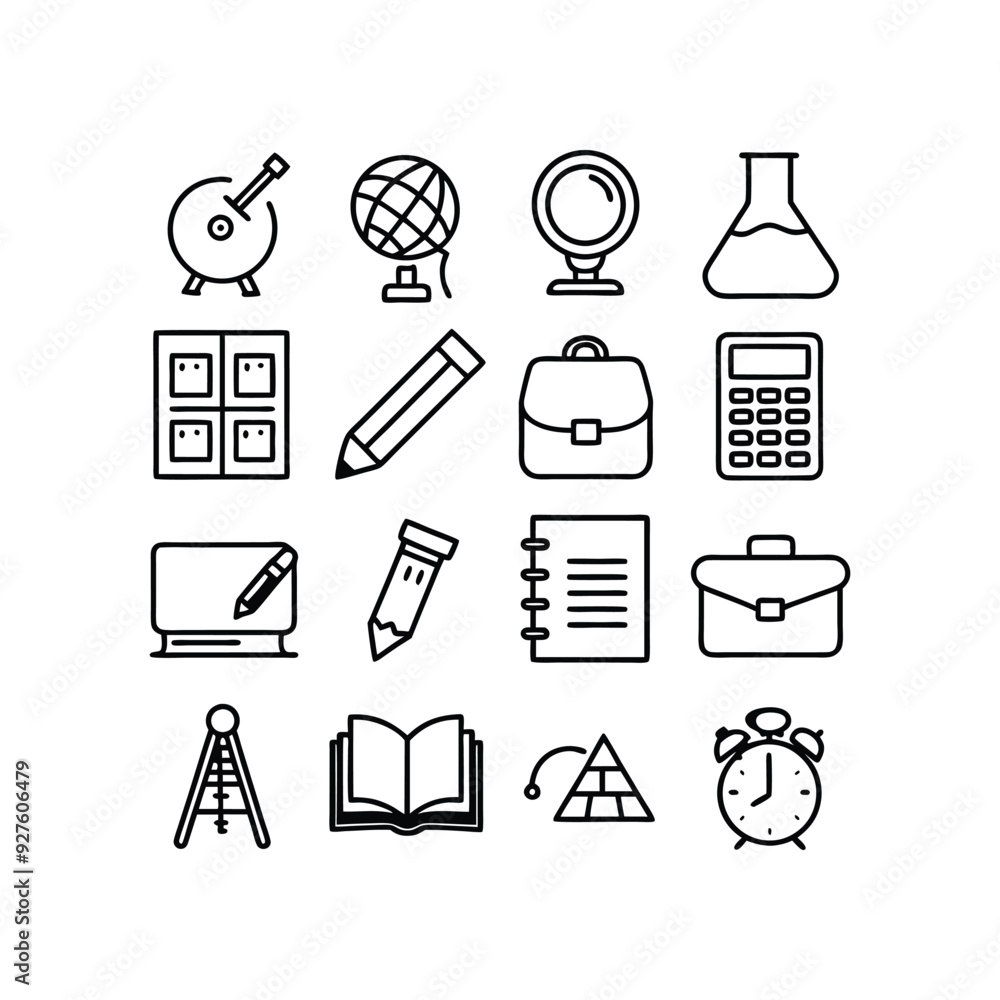 Minimalist Education Line Art Icons set - Black & White Vector Symbols ...