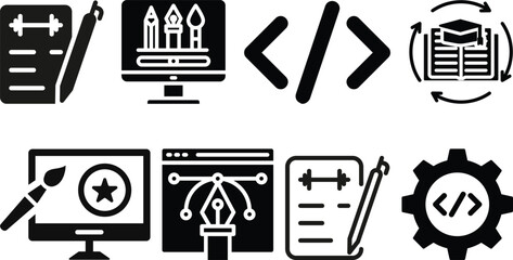 Graphic design program tools icons set collection