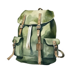 Hand-Drawn Watercolor Illustration of a Stylish Green Backpack.