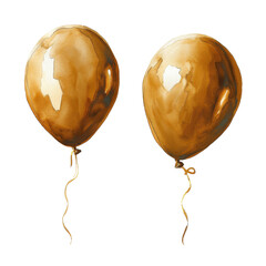 Hand-Drawn Watercolor Illustrations of Two Golden Balloons