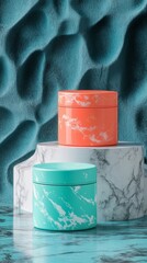 Wall Mural - Two containers of different colors, one green and one orange