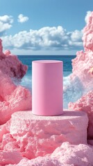 Wall Mural - Pink and white sculpture on a pink rock