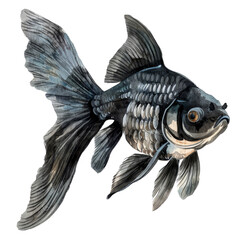hand-drawn watercolor illustration of a black moor goldfish.