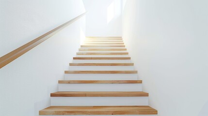 Canvas Print - Modern Wooden Staircase in a White Minimalist Interior