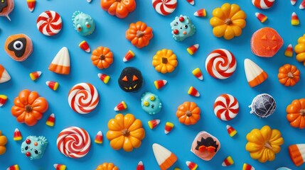 Wall Mural - An overhead view of a Halloween candy pattern with spooky designs.