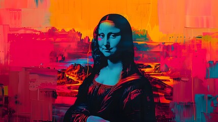 Wall Mural - Abstract Portrait of the Mona Lisa in Vibrant Colors.