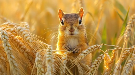 Wall Mural - A Curious Chipmunk in a Wheat Field