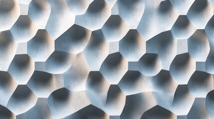 A futuristic geometric 3D pattern with a modern look, suitable for wallpaper or decorative tiles.