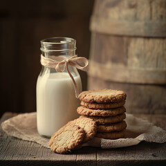 Wall Mural - Vintage-style_still_life_of_milk_and_cookies