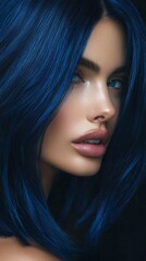 Wall Mural - a close-up of a model with a bob-cut and smoky blue hair