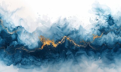 Wall Mural - The painting is a beautiful blue and gold swirl with a lot of gold