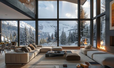 Wall Mural - Contemporary mountain villa with large windows.