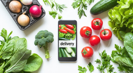 Wall Mural - A smartphone displaying an online food delivery app with the text 