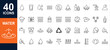 © Mizuiro - water linear icon Set of outline water icons. Minimalist thin linear web icon set. Drop Water, Mineral Water, Low and High Tide, Plastic Bottle and Glass. Editable stroke.