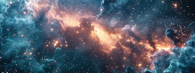Aufkleber - The universe, nebula, star clusters, boundless, large depth of field, strong depth, dreamy. Generative AI.