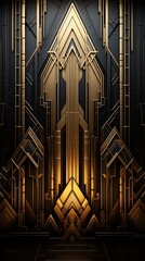 Wall Mural - Art deco background. A striking abstract design featuring geometric shapes and patterns in gold and black tones. The composition creates a sense of depth and elegance, reminiscent of art deco styles.