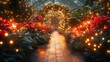 © Dilshad - A festive botanical garden with holiday lights illuminating winter plants