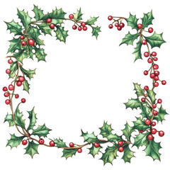 Wall Mural - holly leaves and berries border design for winter, cut out - stock png.