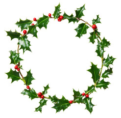 Wall Mural - christmas wreath made of holly and berries, cut out - stock png.