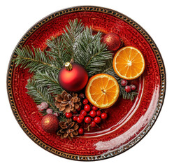 Wall Mural - festive holiday platter with oranges and ornaments, cut out - stock png.