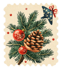Wall Mural - holiday decoration with pinecone and ornaments, cut out - stock png.