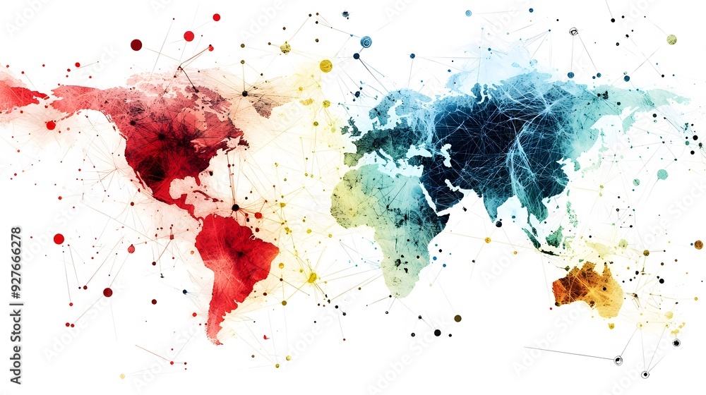illustration of a world map with interconnected nodes, symbolizing ...