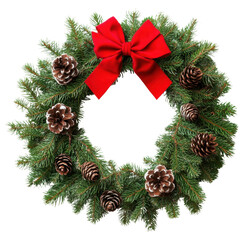 Wall Mural - holiday wreath with pinecones and red bow, cut out - stock png.