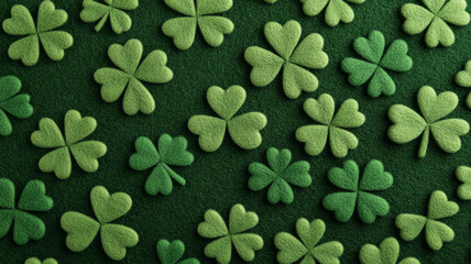 Wall Mural - Soft green felt texture with glittery shamrock imprints St Patricks Day cheerful seasonal feel simple but vibrant with festive charm 