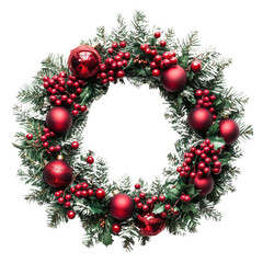 Wall Mural - red and green wreath with ornaments for christmas, cut out - stock png.