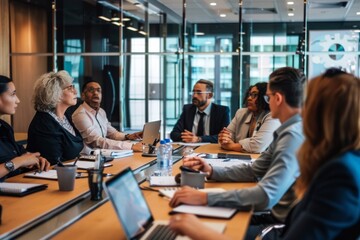 Wall Mural - A group of professionals in a boardroom having a discussion. AI generated