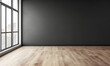 © Alexey - Empty minimalistic dark blank room for design. Empty template for interior product. Empty interior with black walls and wooden floor.