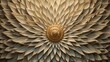 © Aleksander - A close-up view of an intricate floral art deco sun design made from layered paper, resembling a large flower with petals in various shades of cream and beige, radiating from a central circular shape.