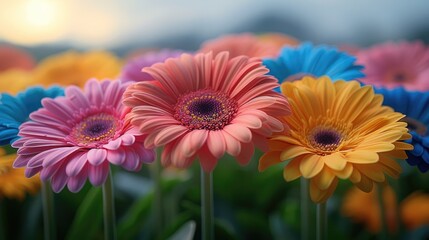 Wall Mural - A field of colorful gerbera daisies. Generative AI.