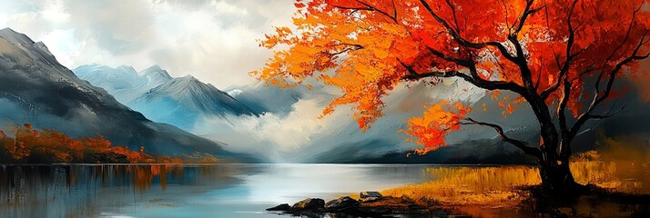Wall Mural - landscape oil painting with nature landscape. Home decor