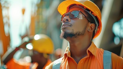 Aufkleber - An empowering portrait of many highway construction worker. Generative AI.
