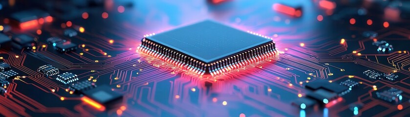 Digital fortress, microchip with defense system, illustration