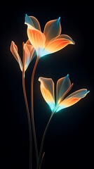 there are three flowers that are glowing in the dark