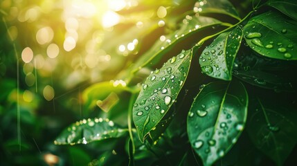 Canvas Print - Close-Up View of Dewy Leaves