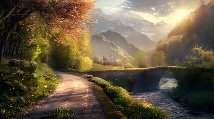 Wall Mural - The alley runs along a mountain stream